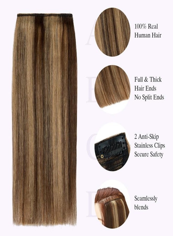 S-noilite 4 pieces Clip In Short Hair Extensions 100% Remy Human Hair Invisible Mini Short Clip in Hairpiece for Women with Thinning Hair Medium Brown Mixed Dark Blonde 6 inch&8 inch - Image 3